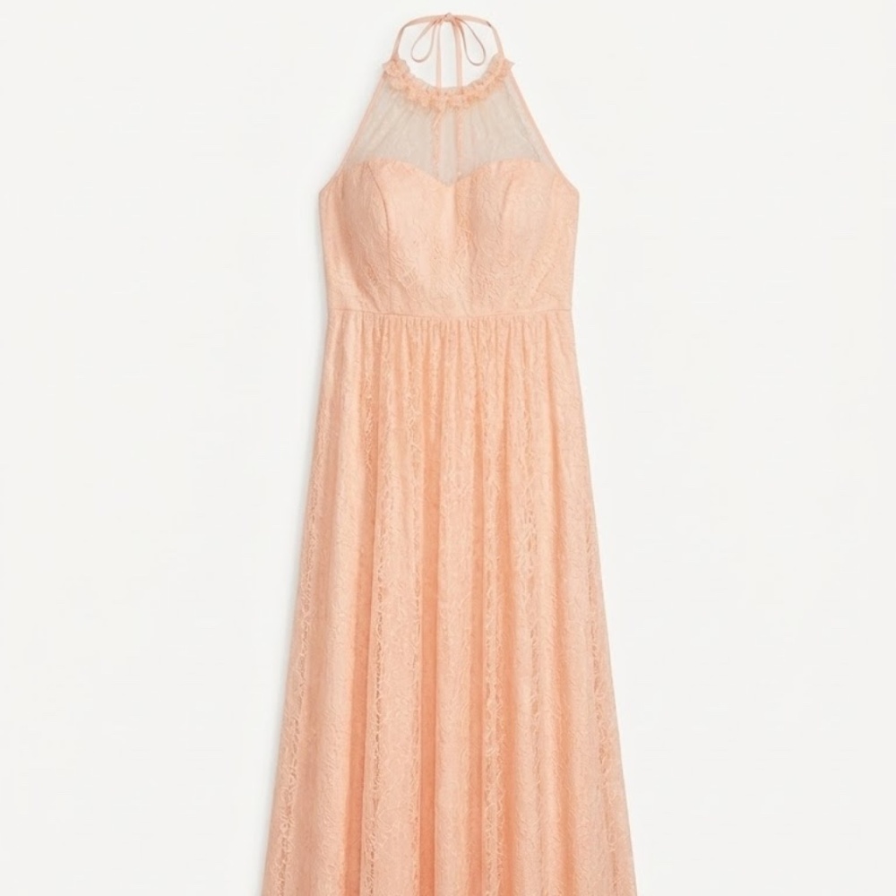 David’s Bridal Size 20 Allover Chantilly Lace A-Line Dress Peach Bellini EUC - Picture 2 of 8